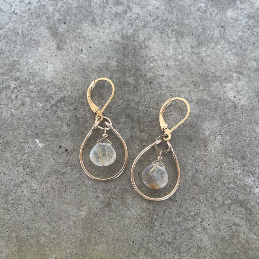 Jewelry Lisa Crowder Metal | Single Stirrup Earrings With Rutilated Quartz