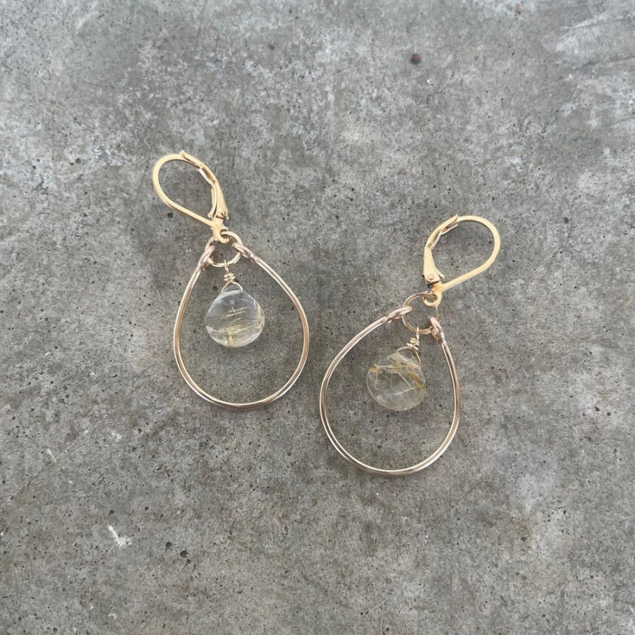 Jewelry Lisa Crowder Metal | Single Stirrup Earrings With Rutilated Quartz