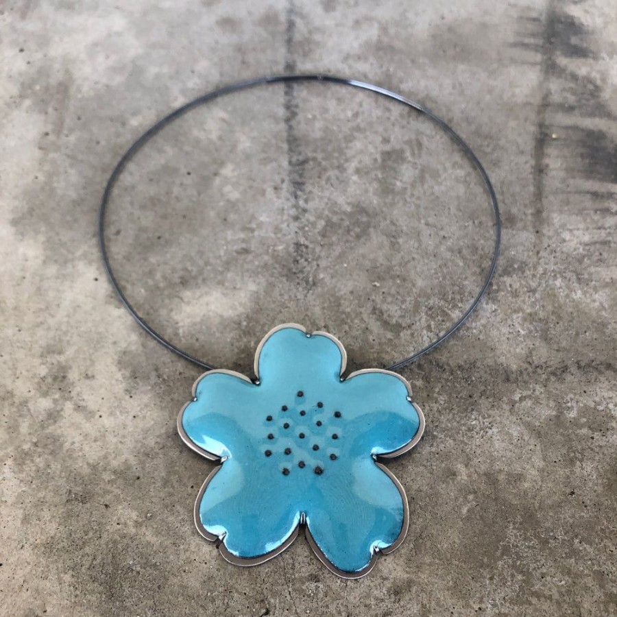 Jewelry Lisa Crowder Enamel | Enamel Flower Pendant-Turquoise