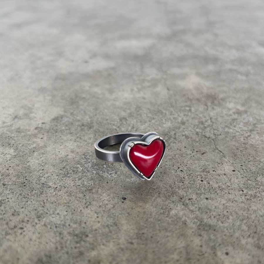 Jewelry Lisa Crowder Enamel | Tiny Enamel Heart Ring- Red