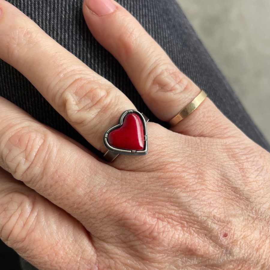 Jewelry Lisa Crowder Enamel | Tiny Enamel Heart Ring- Red