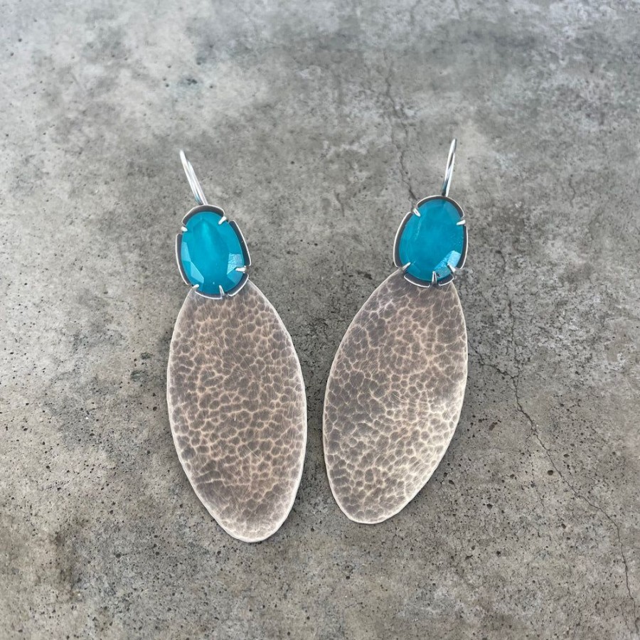 Jewelry Lisa Crowder Stone | Amazonite Hammered Oval Drop Earrings