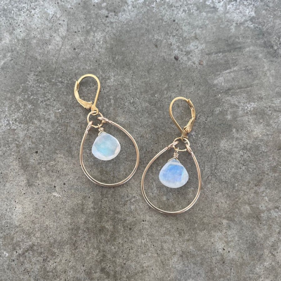 Jewelry Lisa Crowder Stone | Single Stirrup Earrings With Rainbow Moonstone