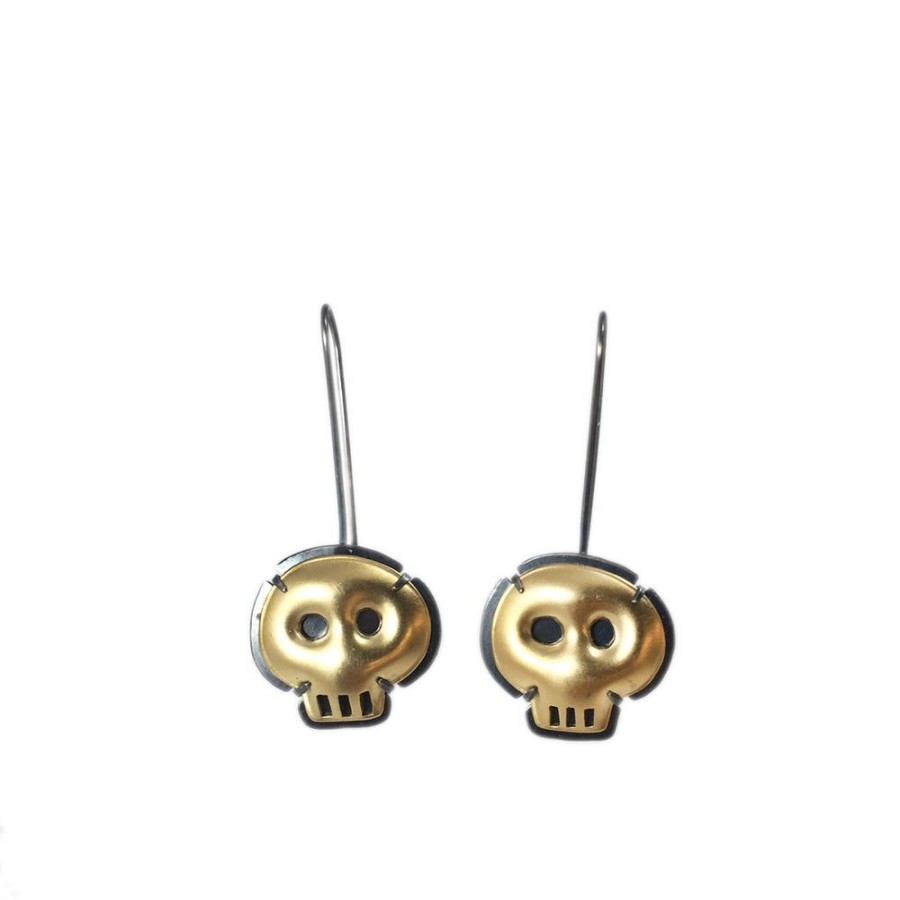 Jewelry Lisa Crowder Metal | Vermeil Tiny Skull Earrings Vermeil/Oxidized