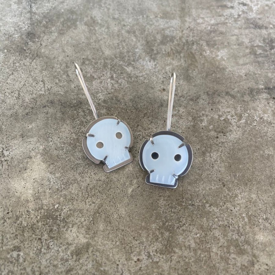 Jewelry Lisa Crowder Stone | White Chalcedony Skull Earrings