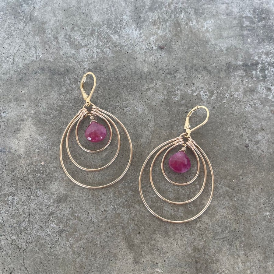 Jewelry Lisa Crowder Metal | Medium Triple Stirrup Earrings With Ruby