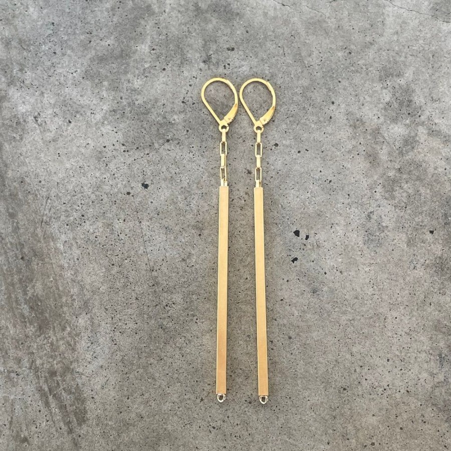 Jewelry Lisa Crowder Metal | Long Bar Earrings-Vermeil