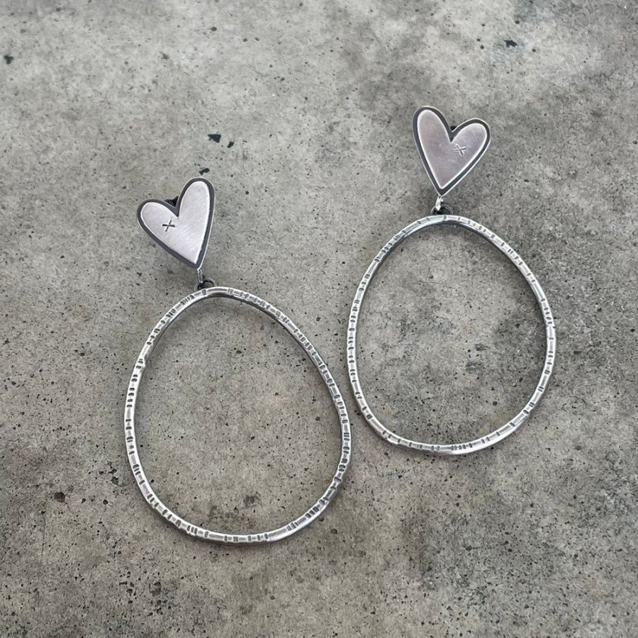 Jewelry Lisa Crowder Metal | Heart Hoop Post Earrings