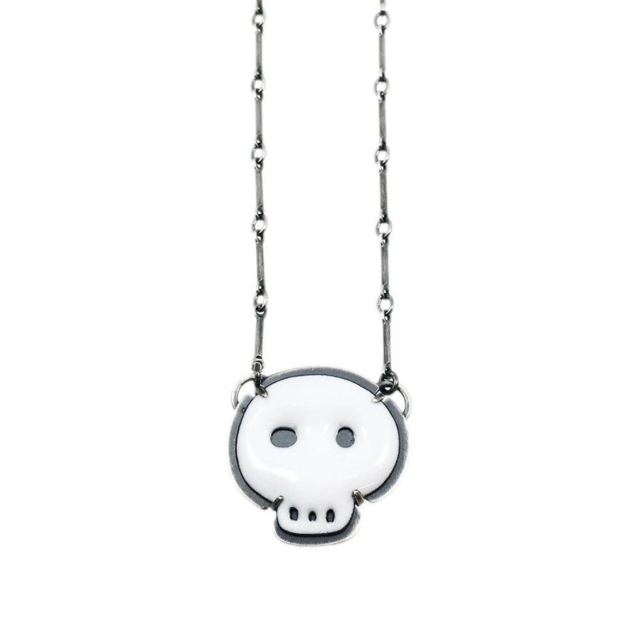 Jewelry Lisa Crowder Enamel | Tiny White Skull Necklace