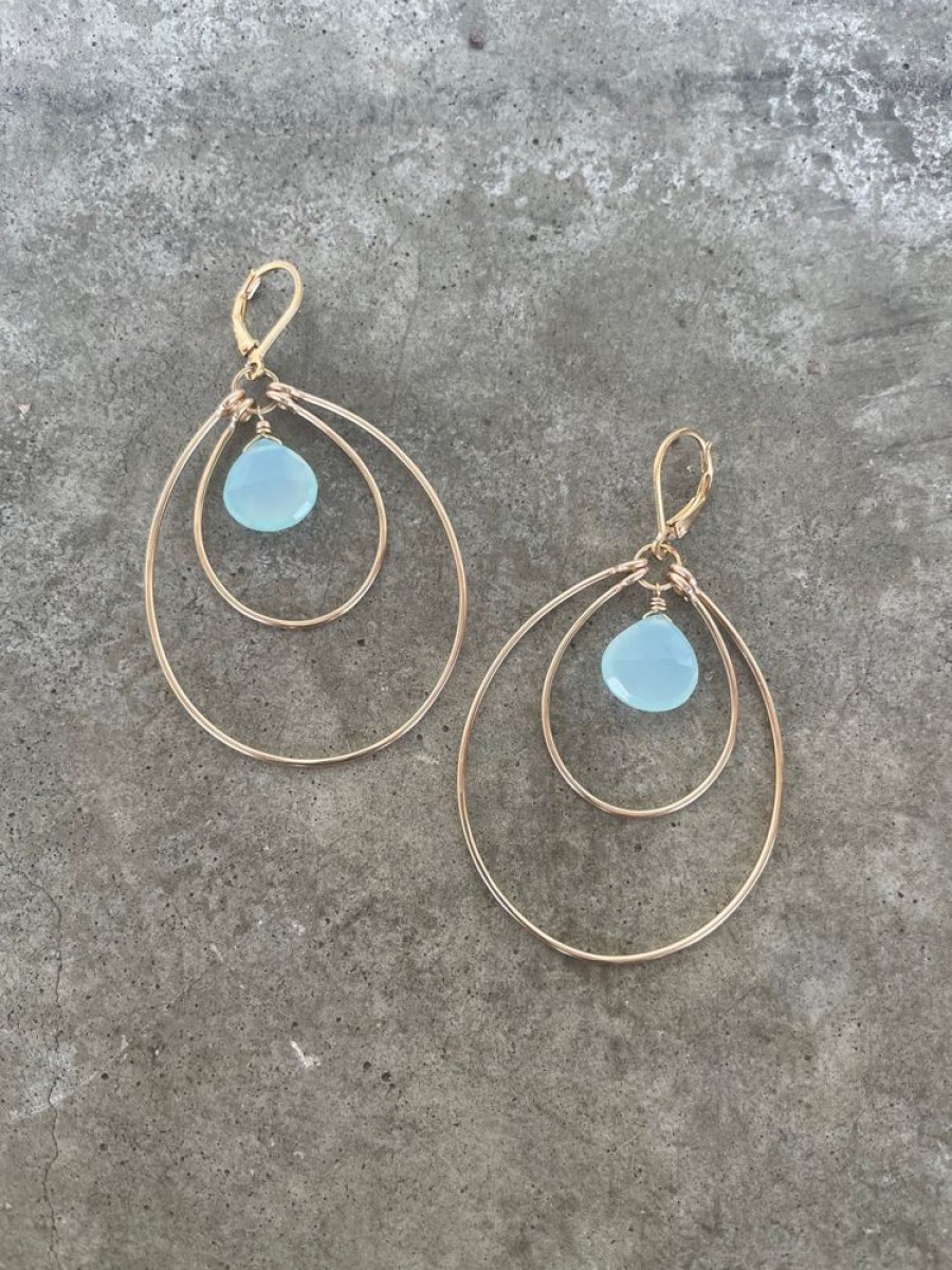 Jewelry Lisa Crowder Metal | Large Double Stirrup Earrings With Aqua Chalcedony