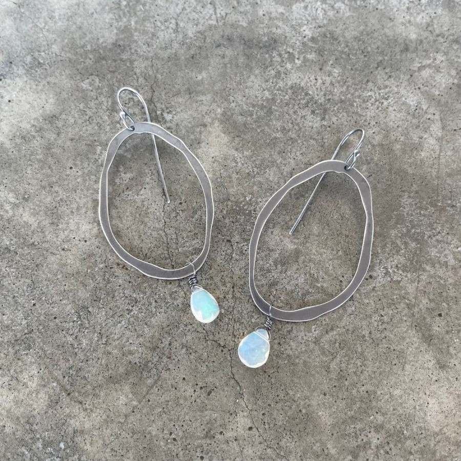 Jewelry Lisa Crowder Stone | Extra Thin Rough Cut Earring With Opal-Oxidized