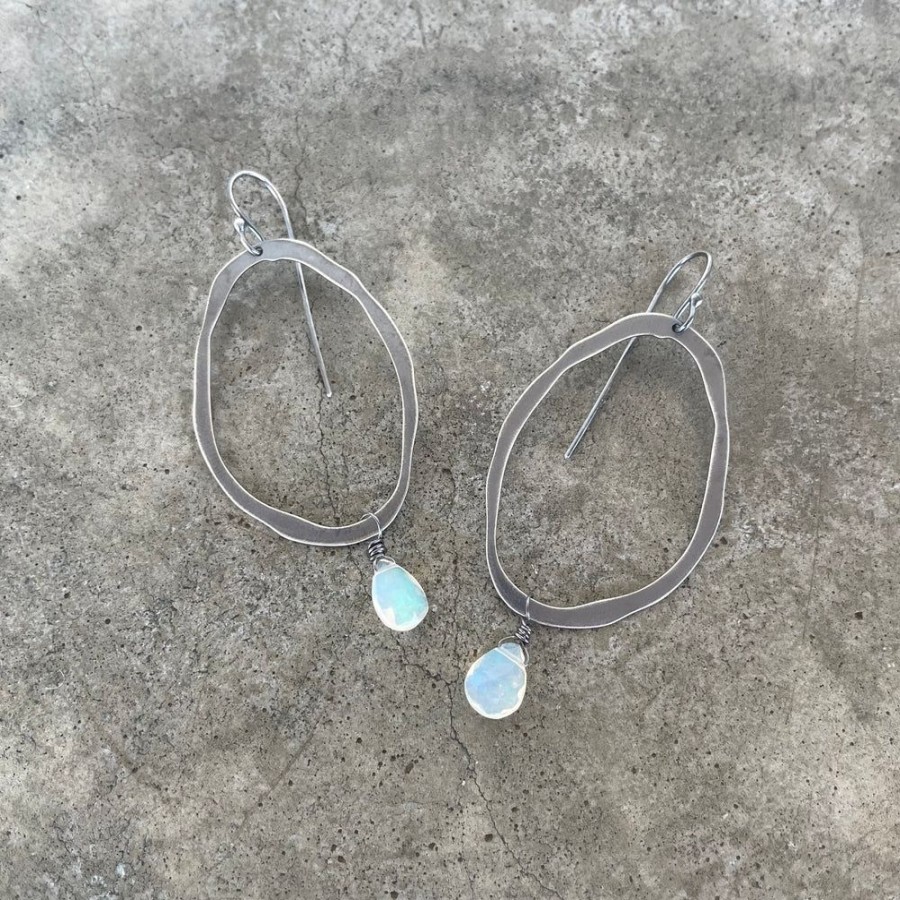 Jewelry Lisa Crowder Metal | Extra Thin Rough Cut Earring With Opal-Oxidized