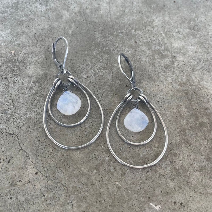 Jewelry Lisa Crowder Stone | Medium Double Stirrup Earrings With Rainbow Moonstone