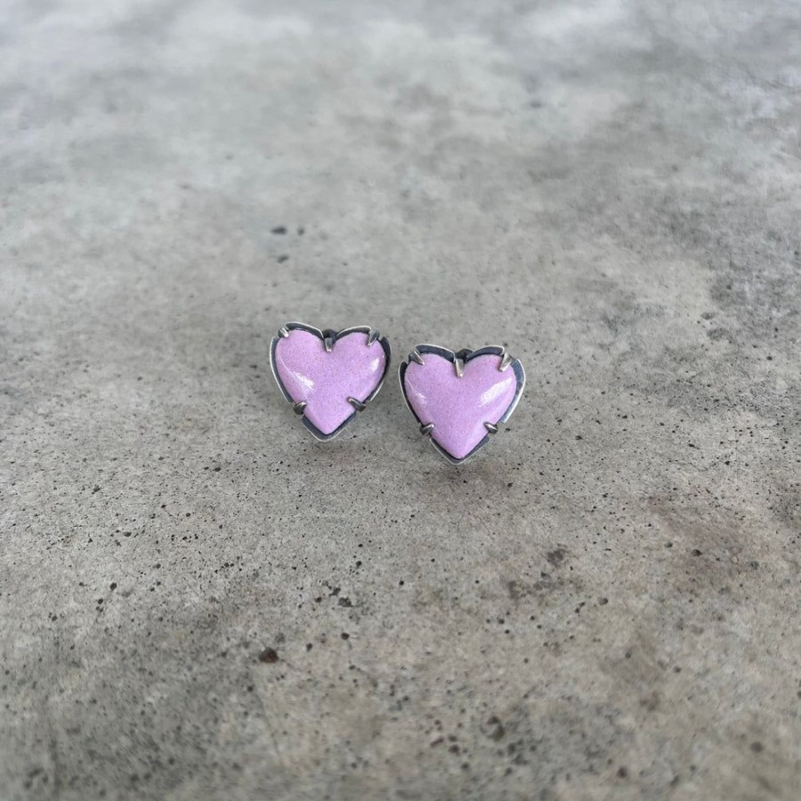 Jewelry Lisa Crowder Enamel | Tiny Enamel Heart Post Earrings-Pink