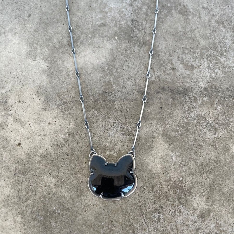 Jewelry Lisa Crowder Enamel | Enamel Black Cat Necklace