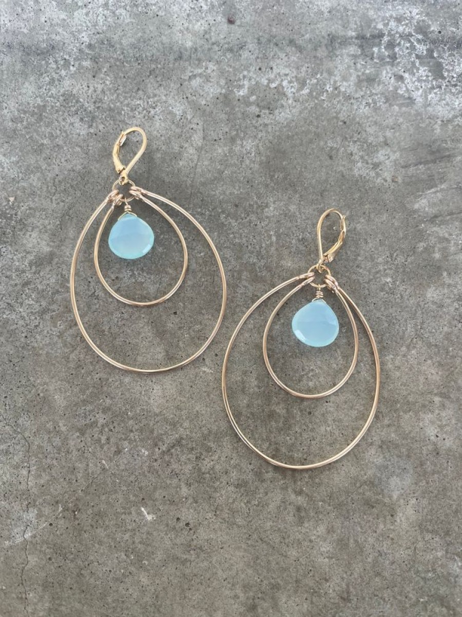 Jewelry Lisa Crowder Stone | Large Double Stirrup Earrings With Aqua Chalcedony