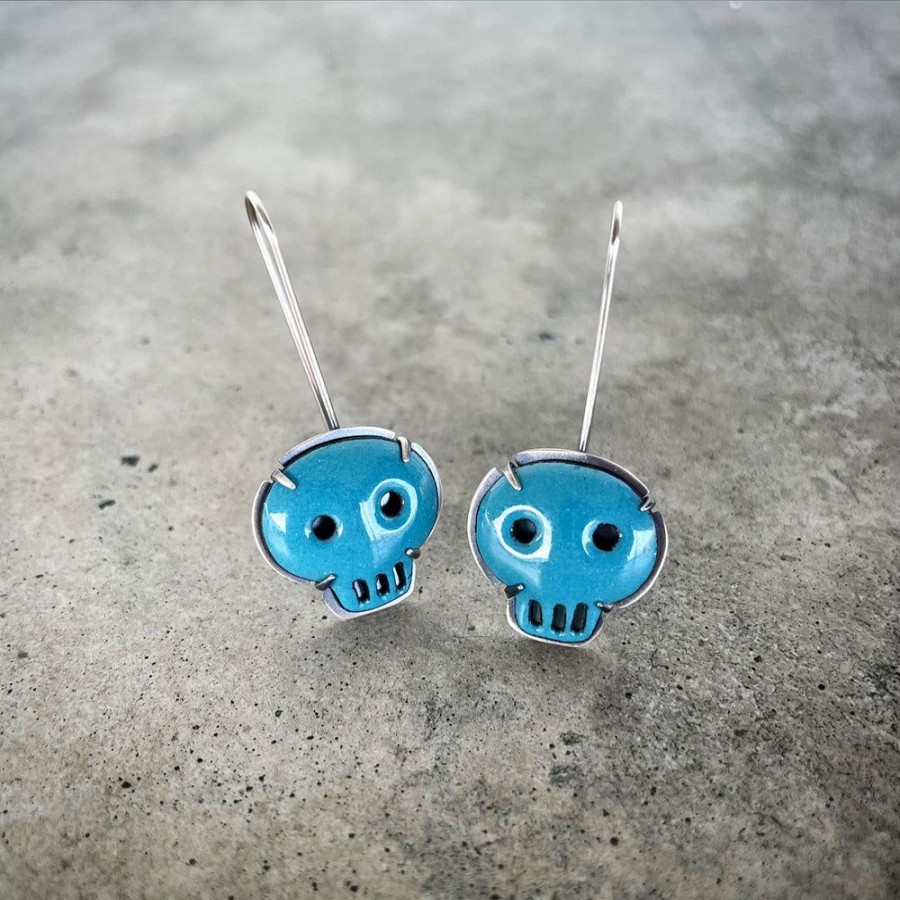 Jewelry Lisa Crowder Enamel | Turquoise Skull Earrings