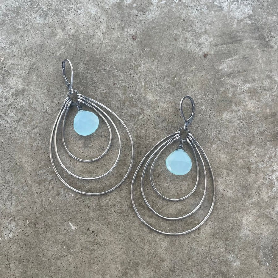 Jewelry Lisa Crowder Metal | Large Triple Stirrup Earrings With Aqua Chalcedony