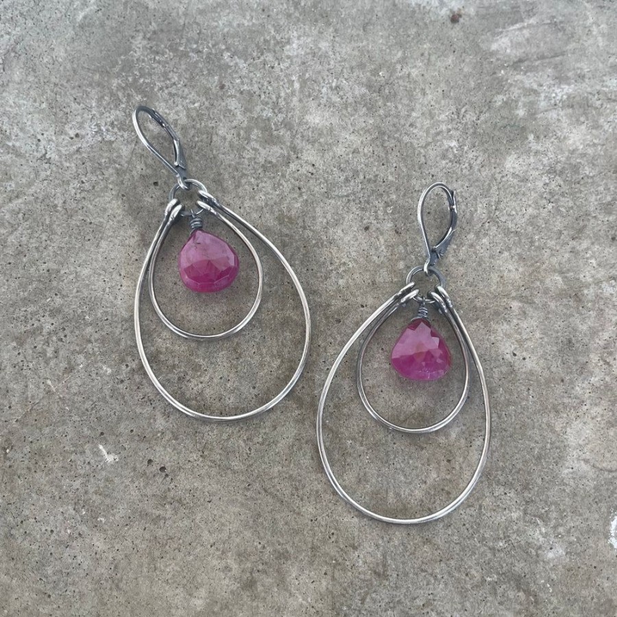 Jewelry Lisa Crowder Metal | Medium Double Stirrup Earrings With Ruby