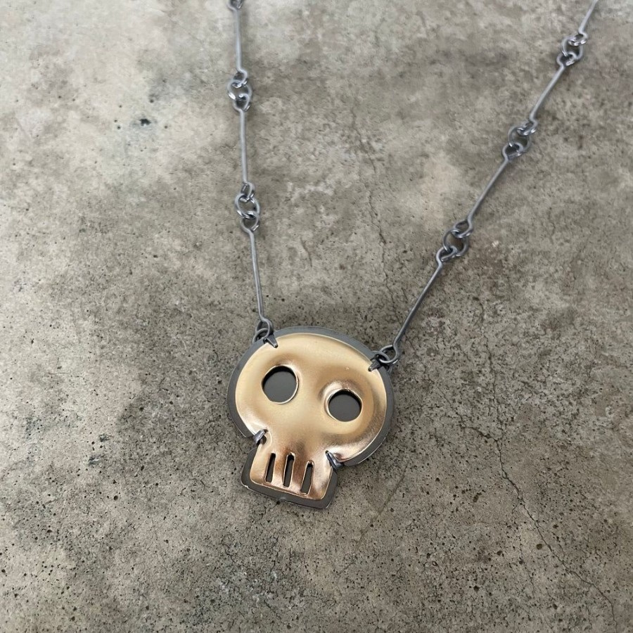 Jewelry Lisa Crowder Enamel | Gold Skull Necklace