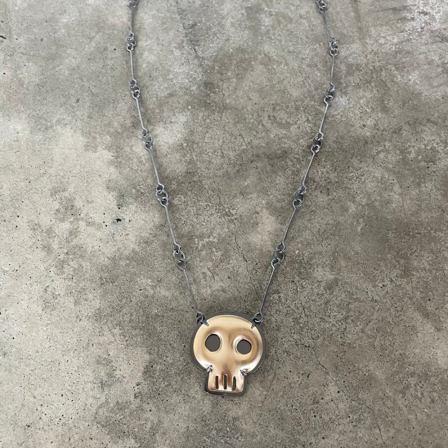 Jewelry Lisa Crowder Enamel | Gold Skull Necklace