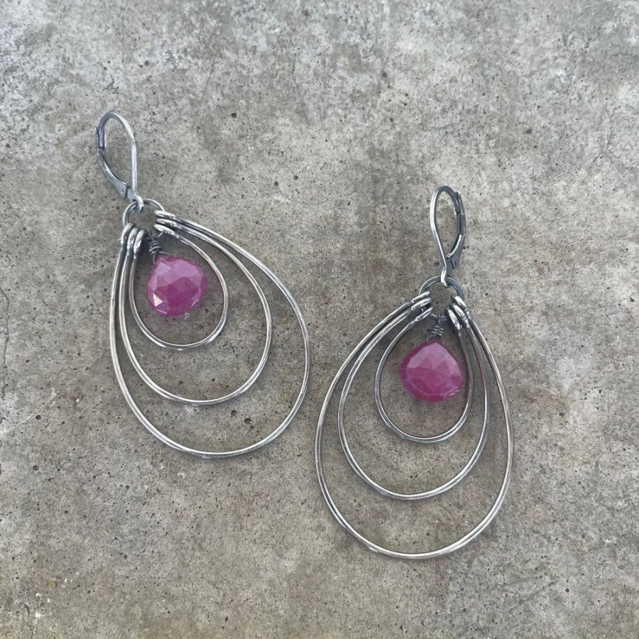 Jewelry Lisa Crowder Stone | Medium Triple Stirrup Earrings With Ruby