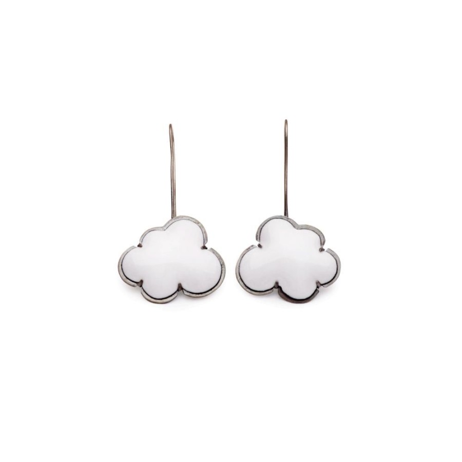 Jewelry Lisa Crowder Enamel | White Enamel Cloud Earrings