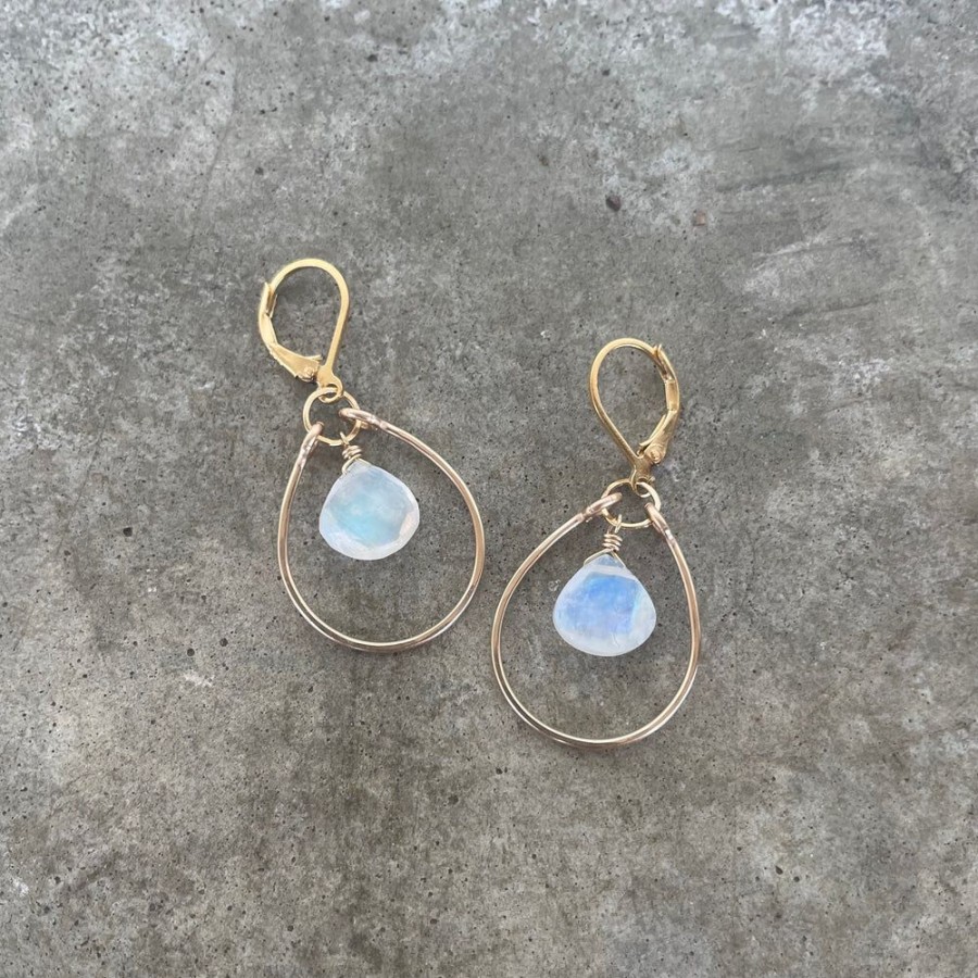 Jewelry Lisa Crowder Metal | Single Stirrup Earrings With Rainbow Moonstone