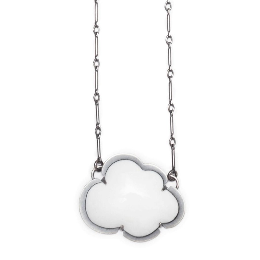 Jewelry Lisa Crowder Enamel | Small White Enamel Cloud Necklace