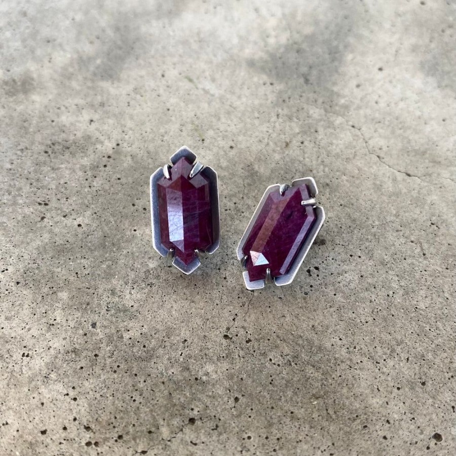 Jewelry Lisa Crowder Stone | Ruby Elongated Hexagon Post Earrings