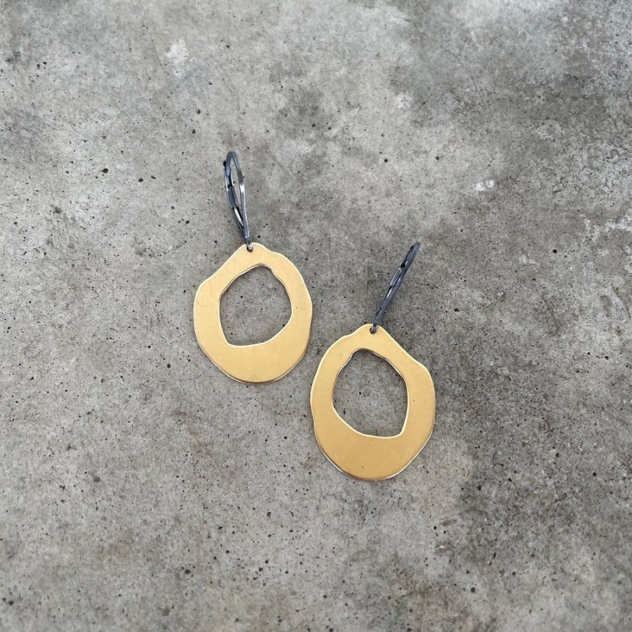 Jewelry Lisa Crowder Metal | Small Thin Rough Cut Two Tone Earrings Vermeil W/Ox Wires