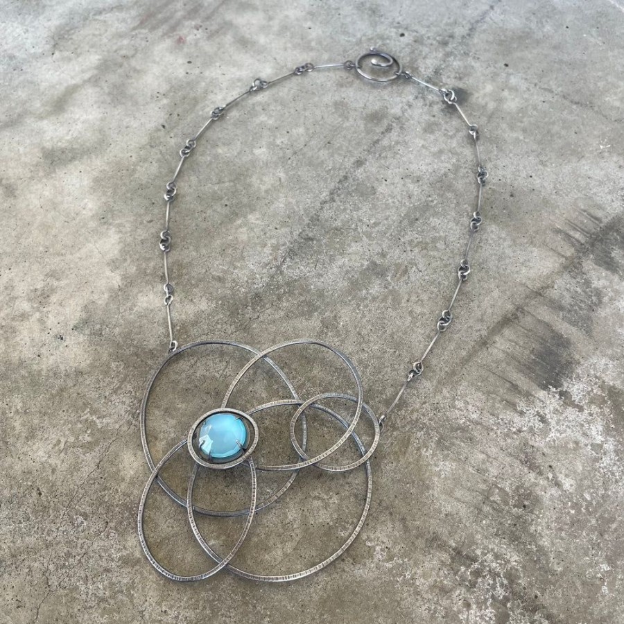 Jewelry Lisa Crowder Stone | Swirling Constellation Necklace With Aqua Chalcedony