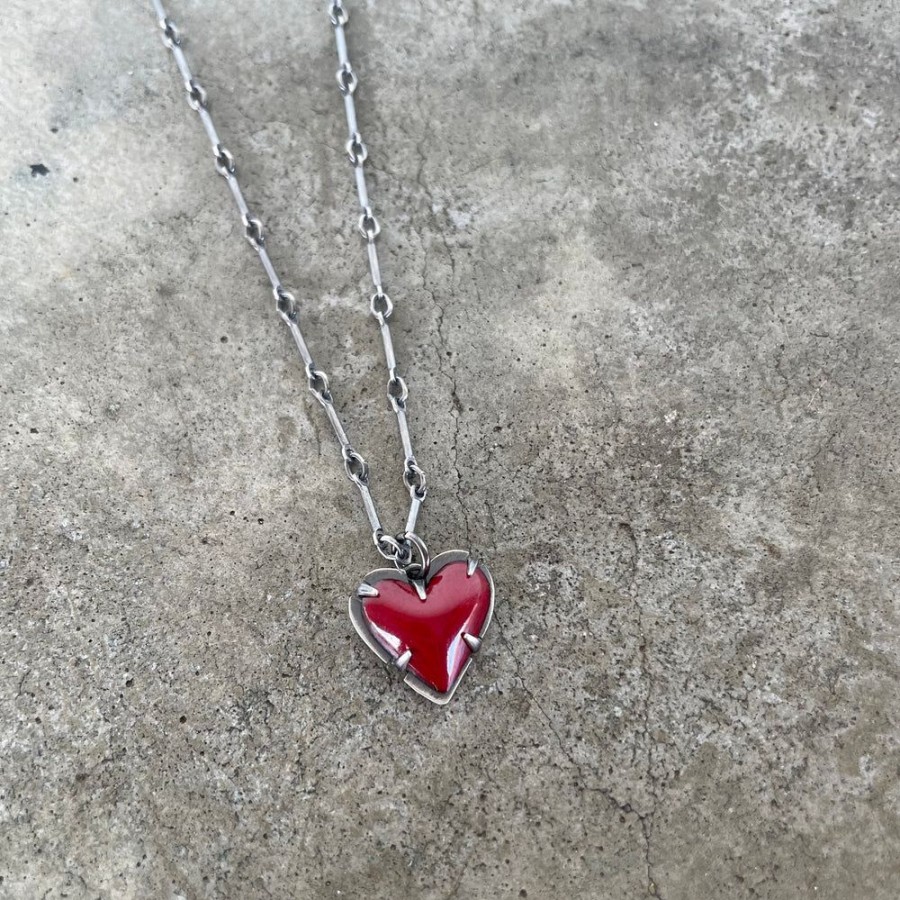 Jewelry Lisa Crowder Enamel | Tiny Enamel Heart Necklace