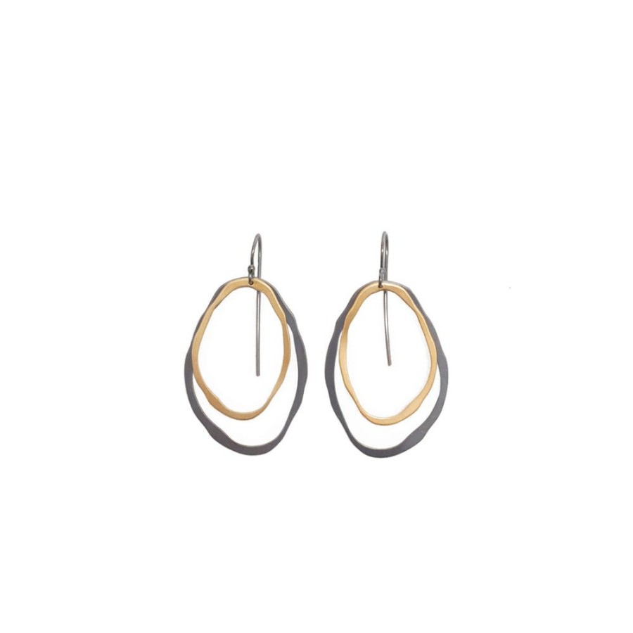 Jewelry Lisa Crowder Metal | Small Two Layer Thin Rough Cut Two-Tone Earrings