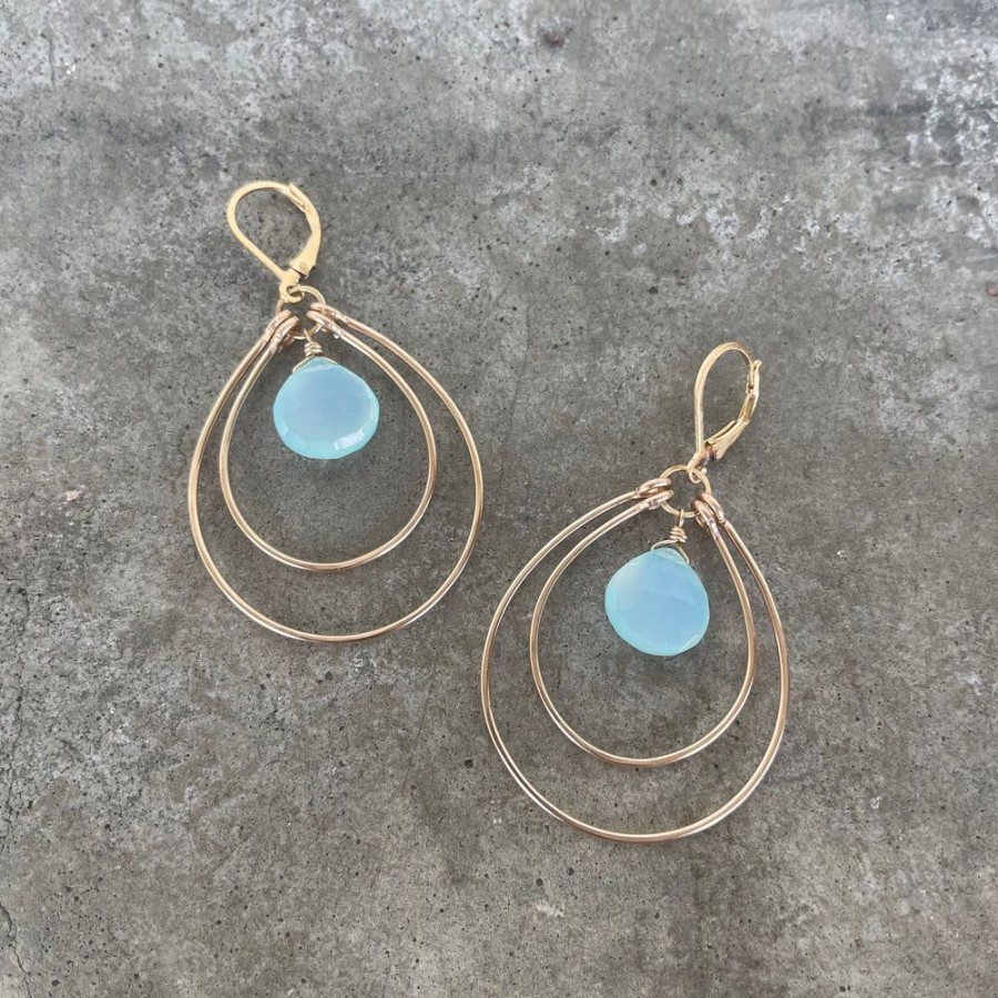 Jewelry Lisa Crowder Stone | Medium Double Stirrup Earrings With Aqua Chlacedony