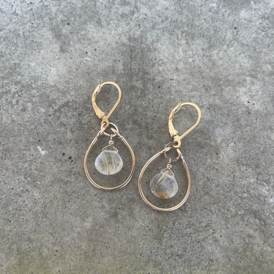 Jewelry Lisa Crowder Stone | Single Stirrup Earrings With Rutilated Quartz