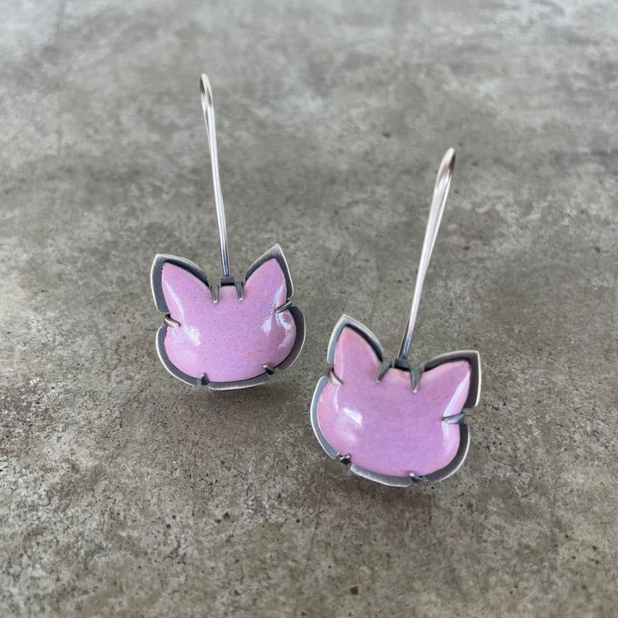 Jewelry Lisa Crowder Enamel | Pink Kitty Earrings