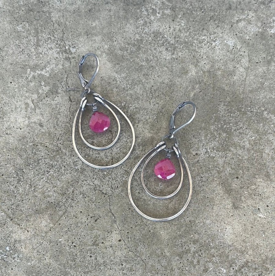 Jewelry Lisa Crowder Metal | Small Double Stirrup Earrings With Ruby