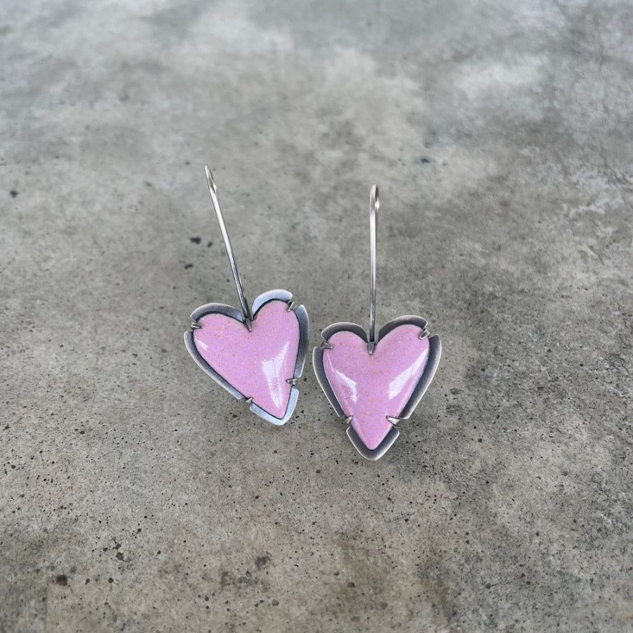 Jewelry Lisa Crowder Enamel | Pink Enamel Heart Earrings