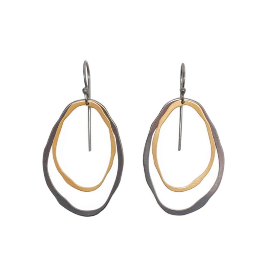 Jewelry Lisa Crowder Metal | Large Two Layer Thin Rough Cut Two-Tone Earring