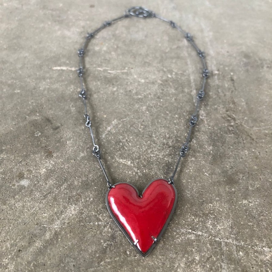 Jewelry Lisa Crowder Enamel | Large Enamel Heart Necklace