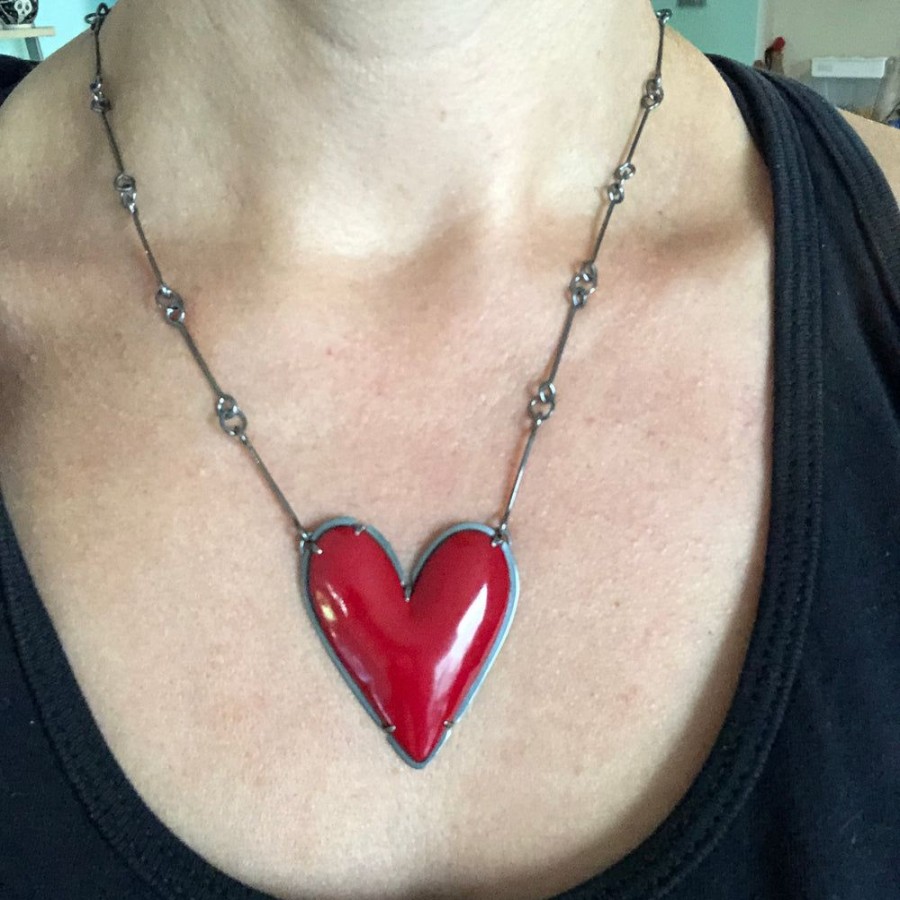 Jewelry Lisa Crowder Enamel | Large Enamel Heart Necklace