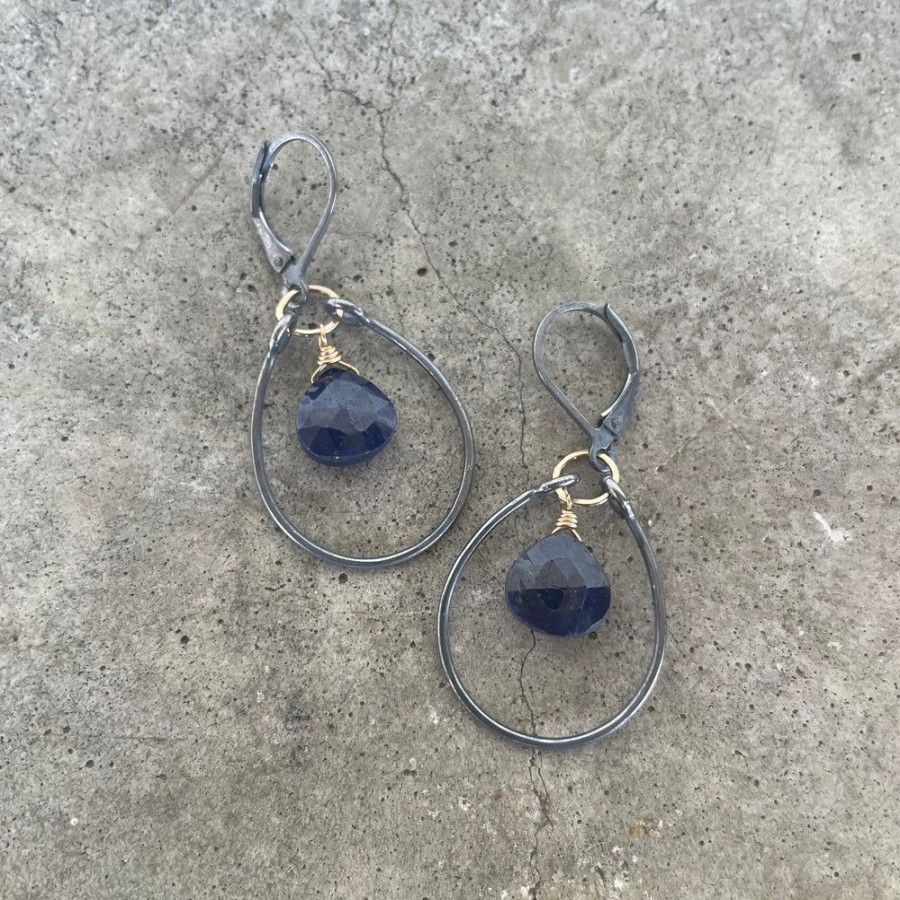 Jewelry Lisa Crowder Stone | Single Stirrup 2 Tone Earrings With Sapphire