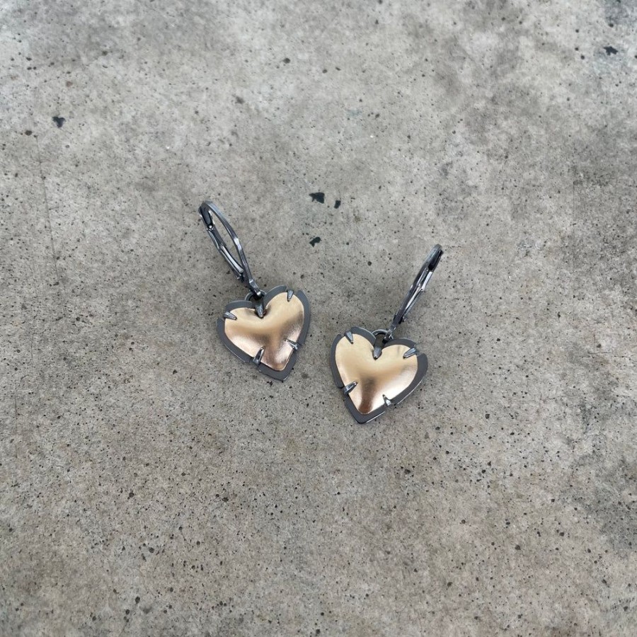 Jewelry Lisa Crowder Metal | Tiny Heart Drop Earrings