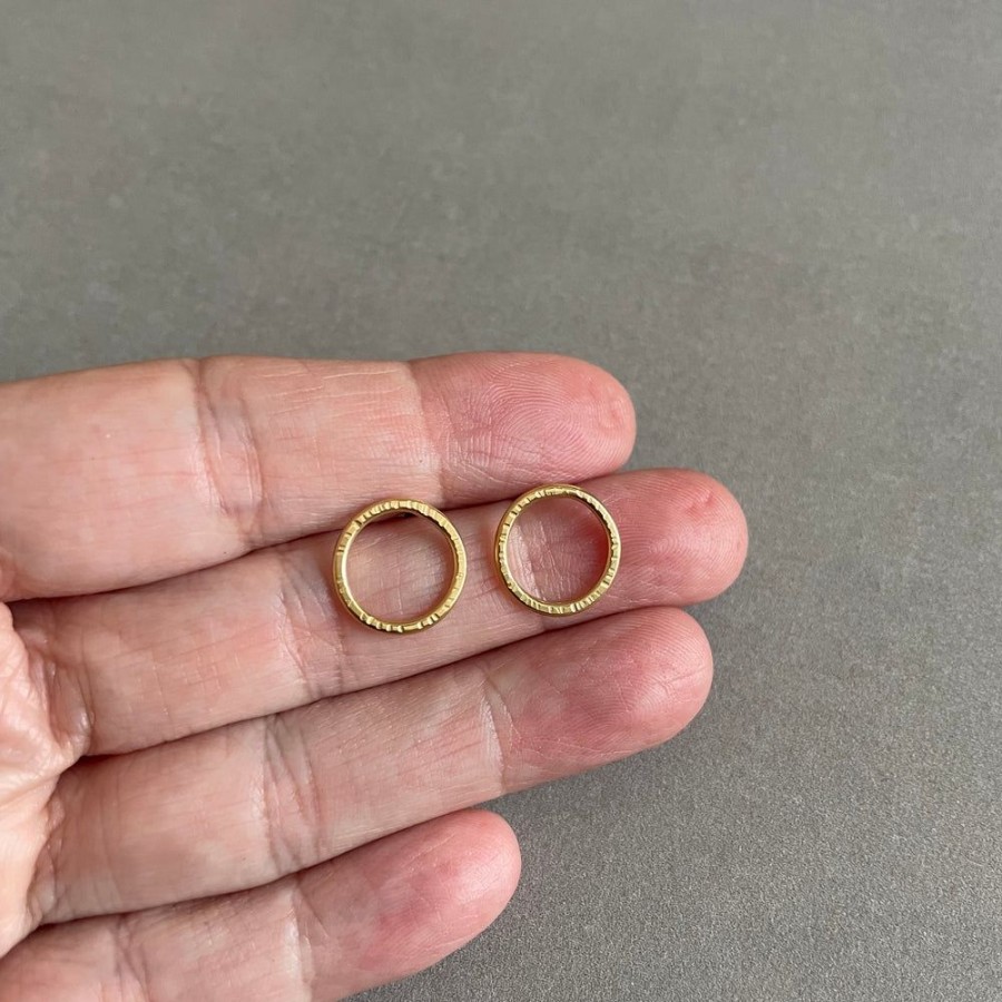 Jewelry Lisa Crowder Metal | Tiny Vermeil Hatch Hoop Earring