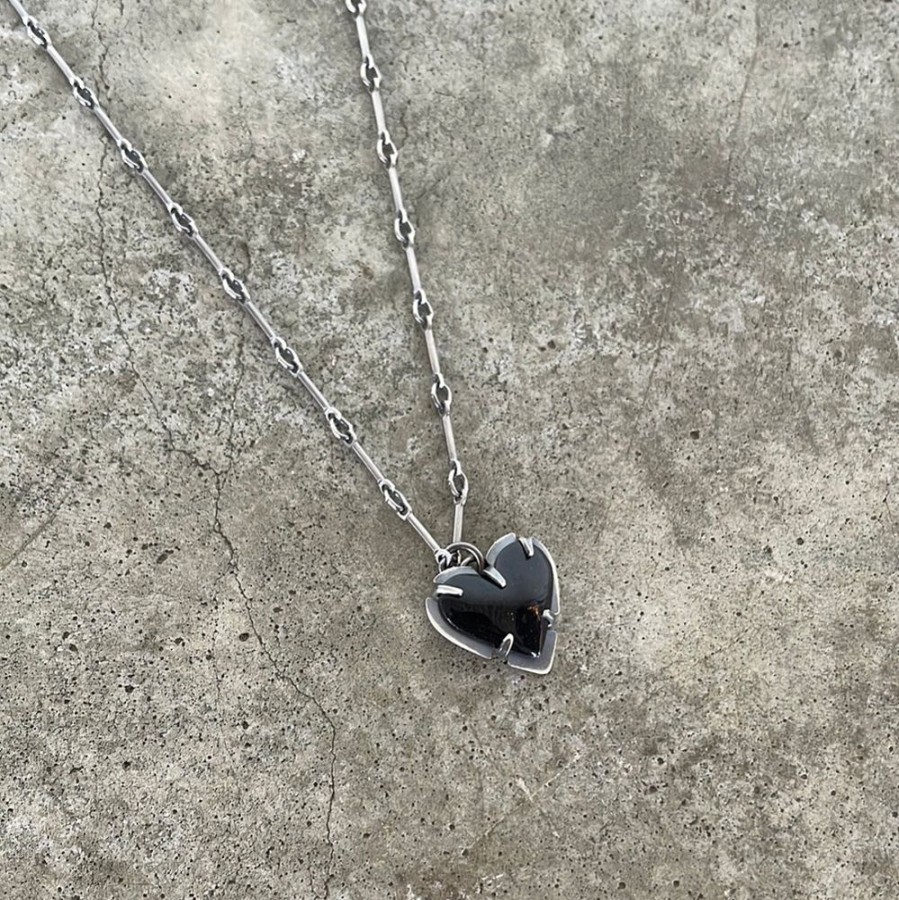 Jewelry Lisa Crowder Enamel | Tiny Enamel Heart Necklace-Black