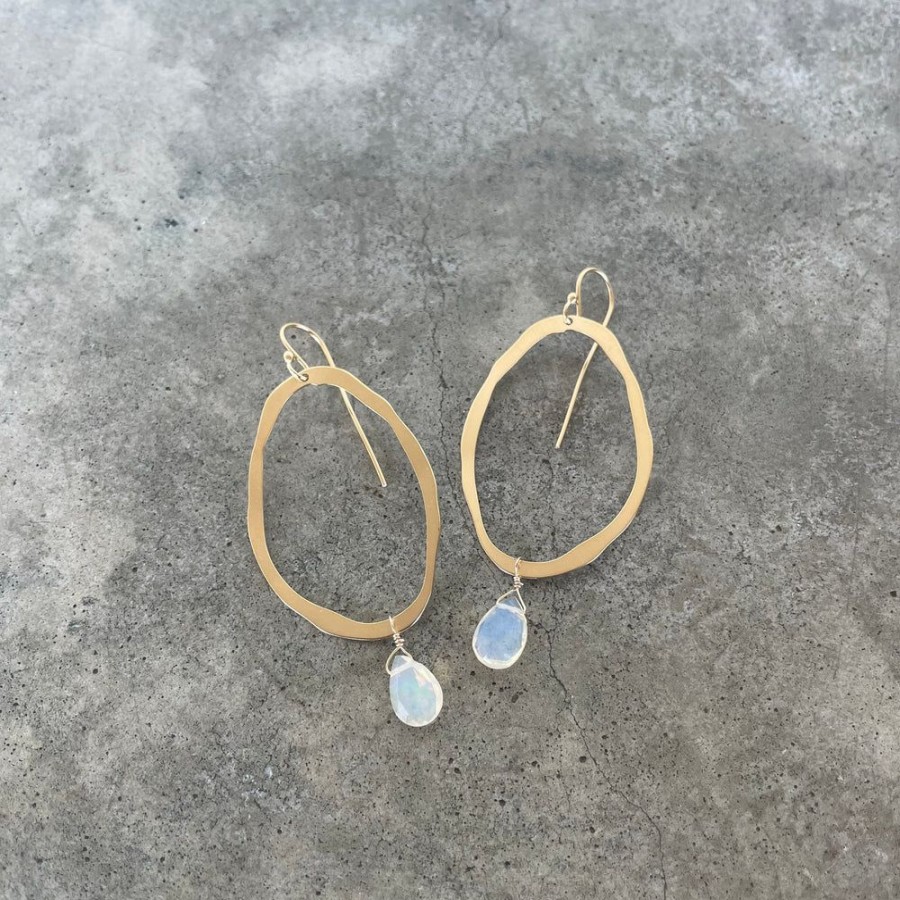 Jewelry Lisa Crowder Metal | Extra Thin Rough Cut Earring With Opal-Gold