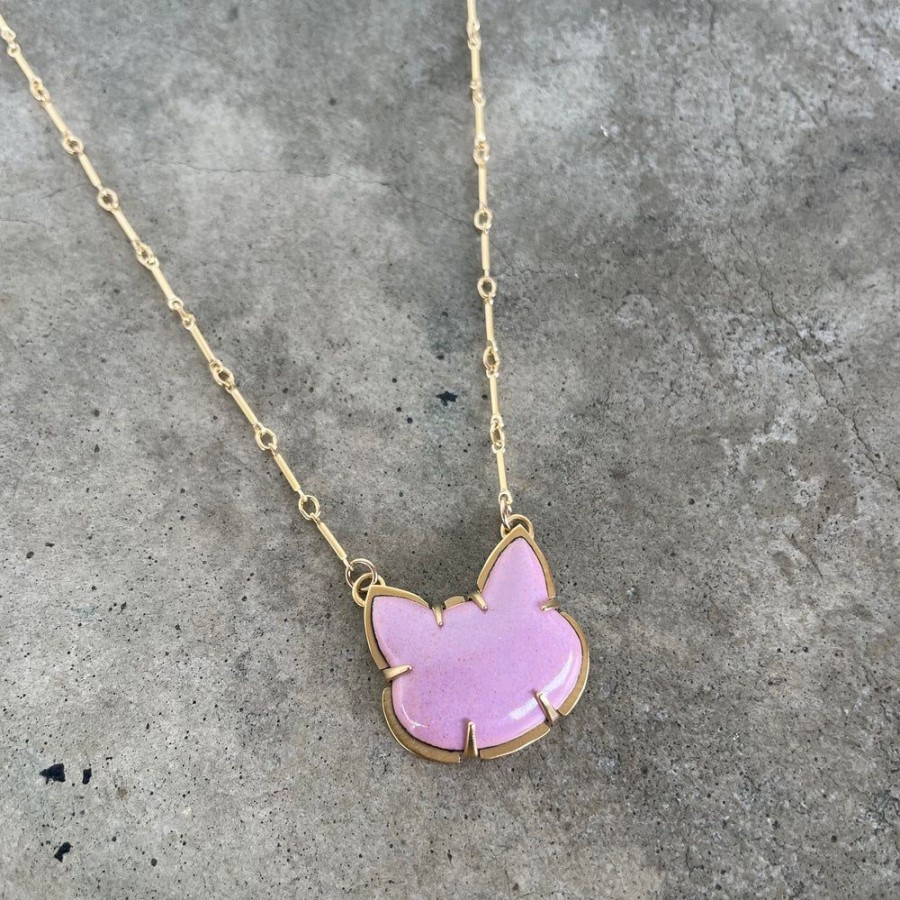 Jewelry Lisa Crowder Enamel | Enamel Pink Kitty Necklace