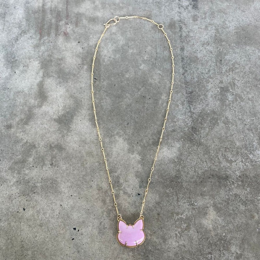 Jewelry Lisa Crowder Enamel | Enamel Pink Kitty Necklace