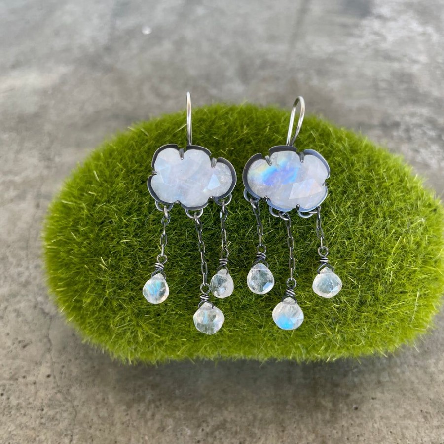 Jewelry Lisa Crowder Stone | Rainbow Moonstone Cloud Earrings